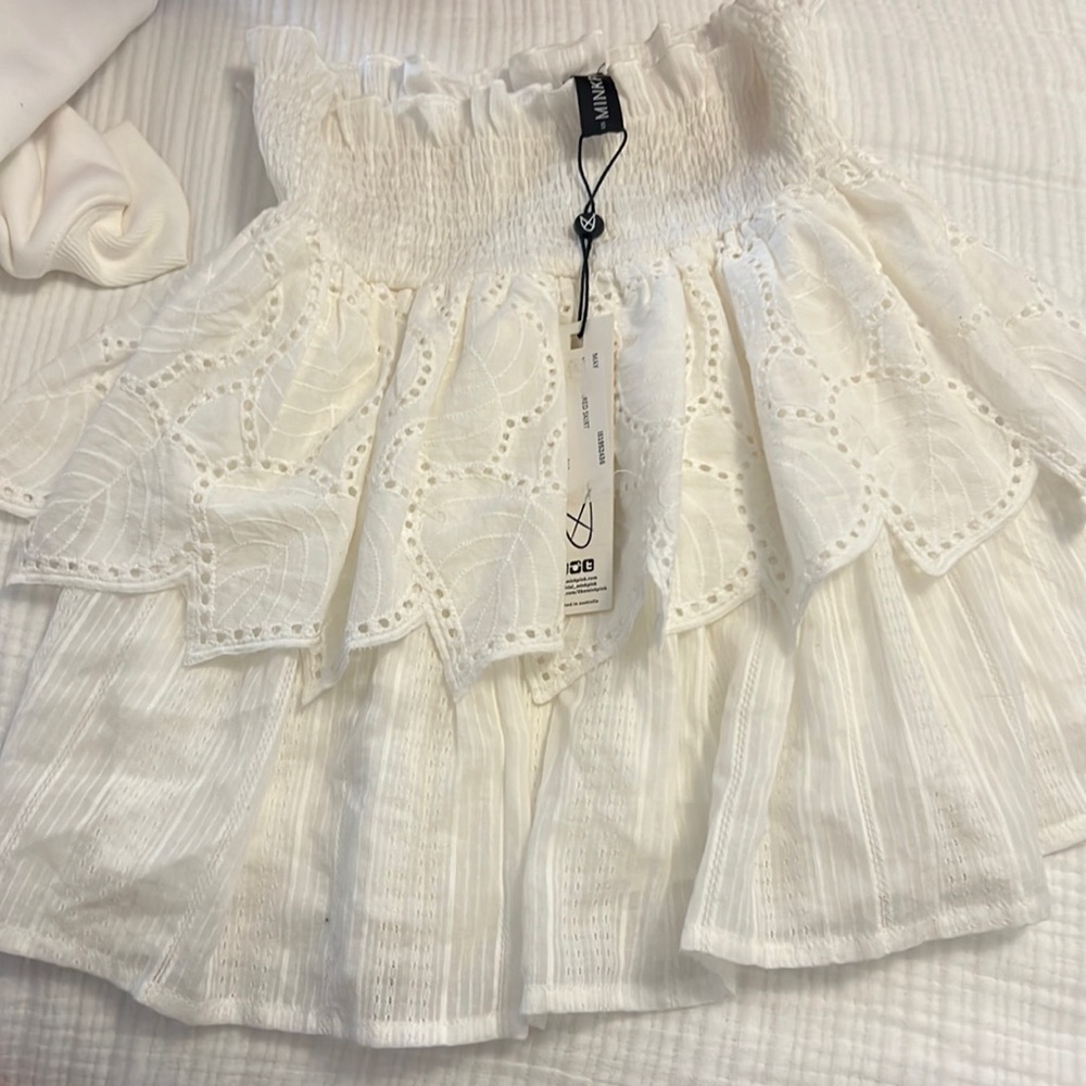 Mink pink white ruffle skirt